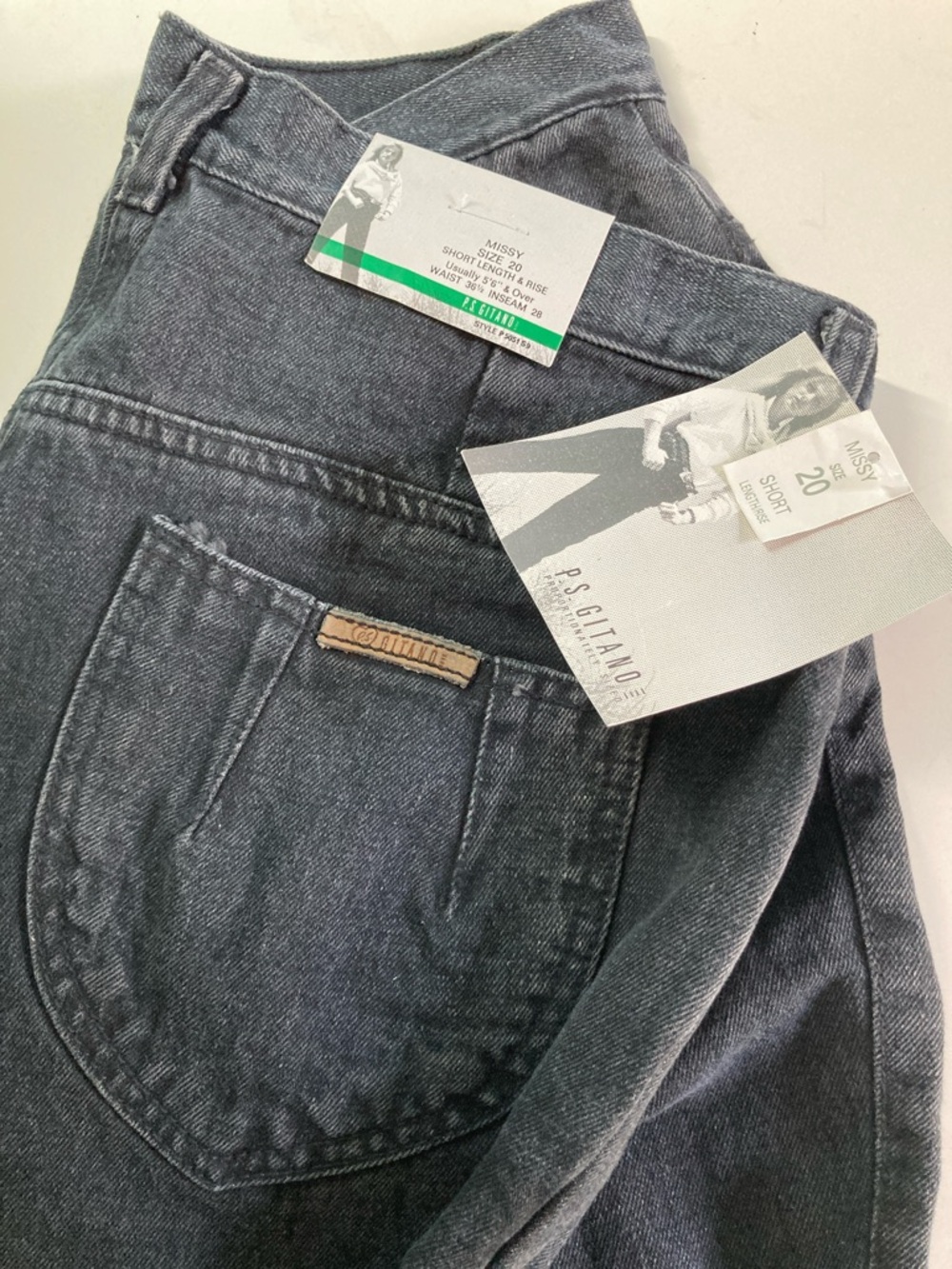 Vintage P.S. Gitano Black Denim Jeans NEW with Tags Size 20 P  36W X 28" Inseam
